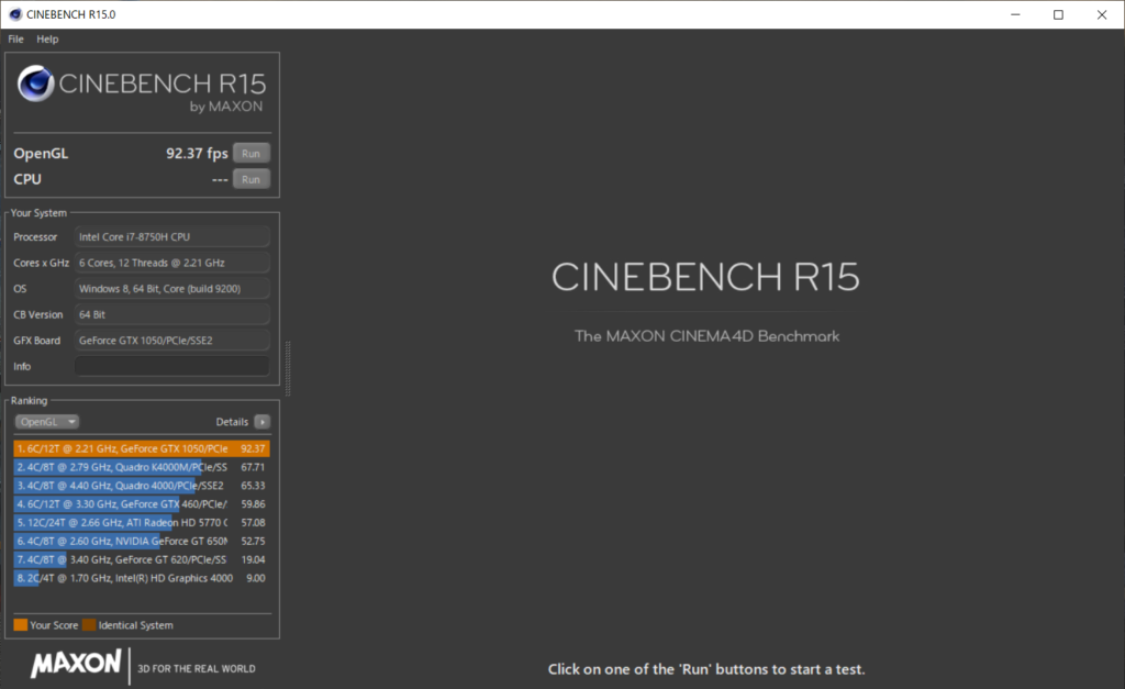 CINEBENCHR15_OpenGLベンチマーク結果