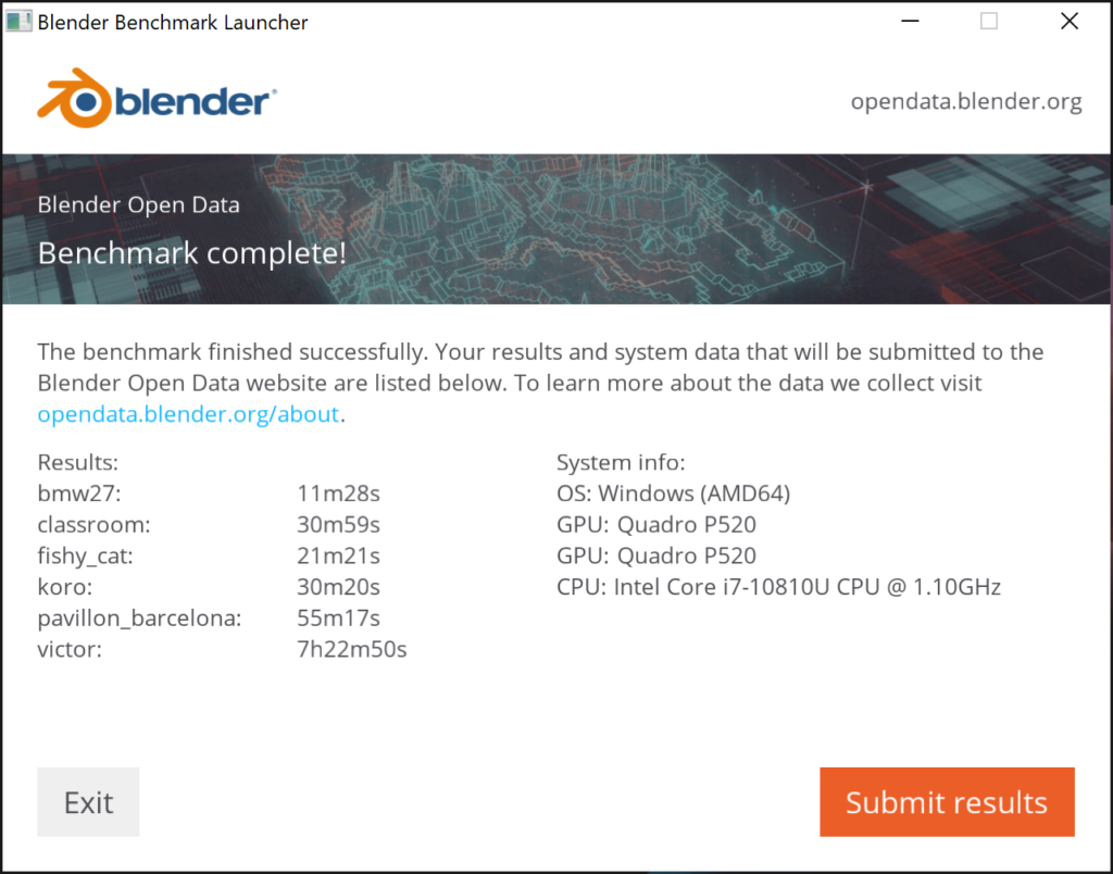 Blender（CUDA） ベンチマーク結果：ZBook Firefly 14 G7 Mobile Workstation