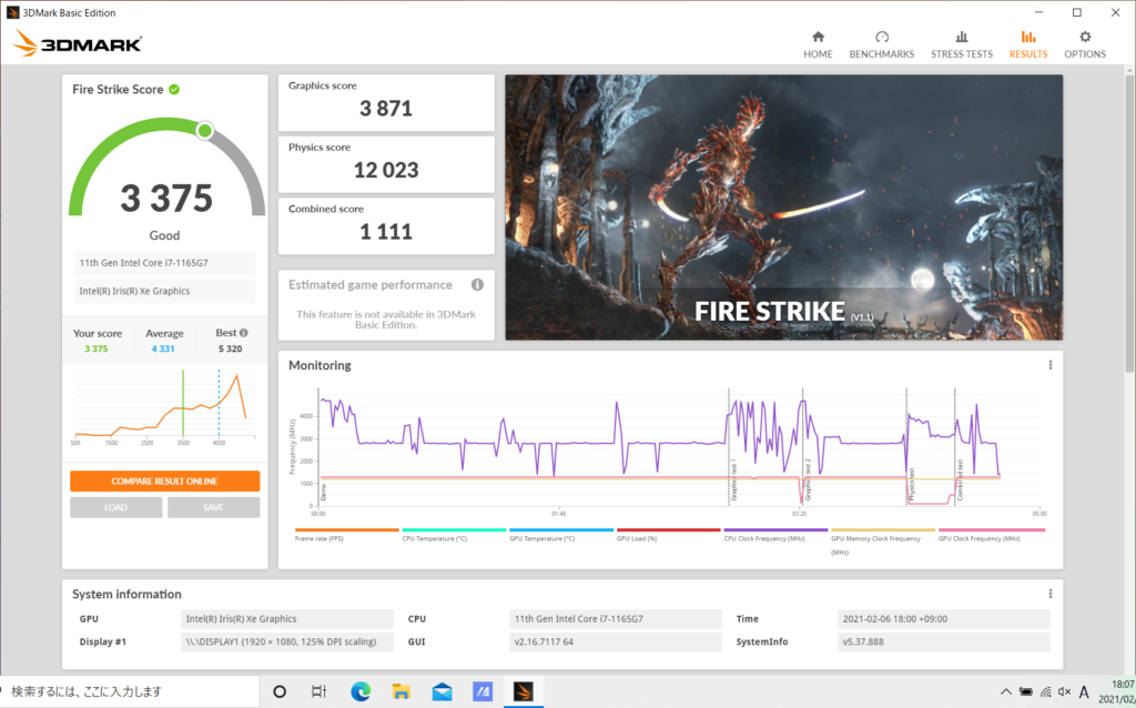 3DMARKベンチマーク結果：VivoBook S15 S533EA