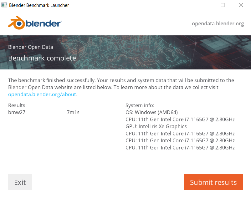Blender ベンチマーク結果（CPU）：DAIV 4P-H